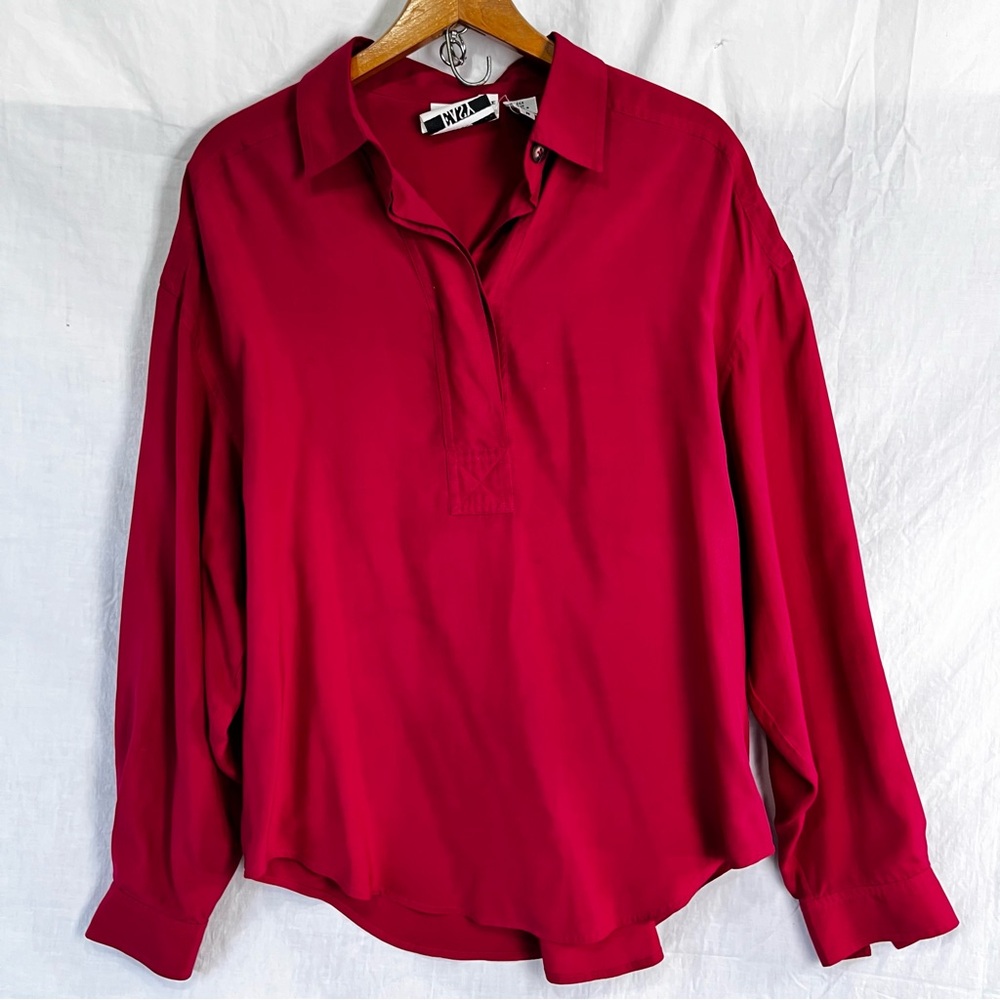 Vintage EPB Eleanor P Brenner Easy Women M Silk Popover Pink Long Sleeve Blouse